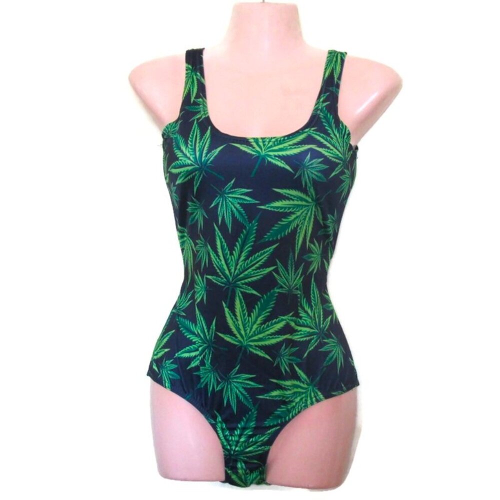 NEW y2k 420 cannabis swimsuit size small festival swimwear